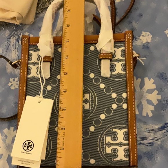Tori Burch T Monogram Denim Mini Tote - Picture 11 of 16